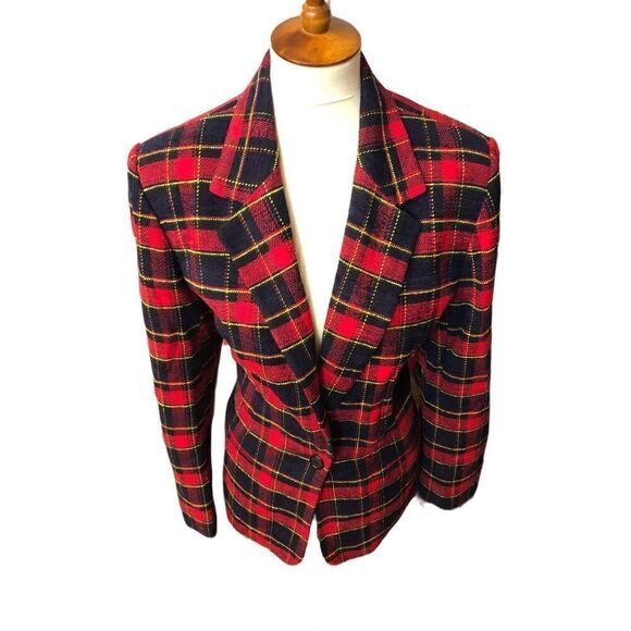 Vintage JOAN LESLIE TARTAN CHRISTMAS PLAID JACKET BLAZER LINED SIZE 16 - Picture 3 of 14
